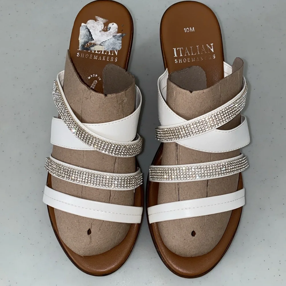 Platform Wedge | Italian Shoemakers | white with rhinestone, size 10
